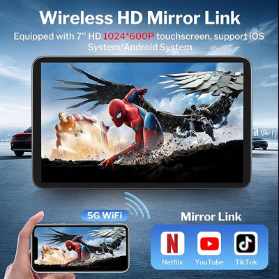 Wireless Apple Carplay Screen for Car, 7" HD Portable Car Stereo Touch Screen with Apple CarPlay & Android Auto with Backup Camera/Mirror Link/Siri/Bluetooth/Voice Control/Navigation/AUX for All Cars
