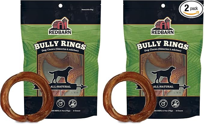 Redbarn Pet Products All-Natural 4" Bully Stick Rings for Dogs - Premium Grain-Free & Rawhide-Free Single Ingredient Long Lasting Low Odor Dental Treat for Chewers - 3 Count (Pack of 2)