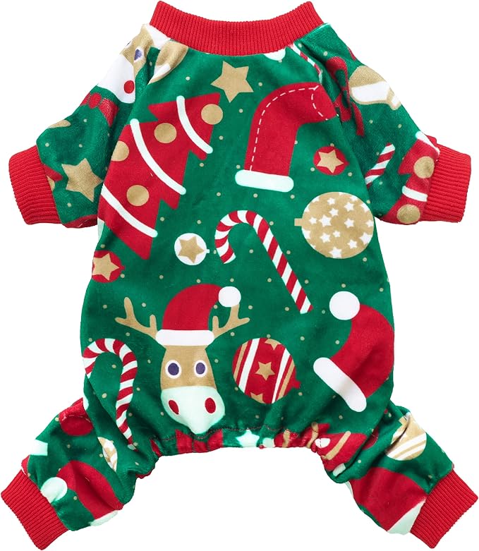 Fitwarm Christmas Dog Pajamas, Dog Winter Clothes for Small Dogs Boy Girl, Lightweight Velvet Pet Jammies, Red, Green, Small