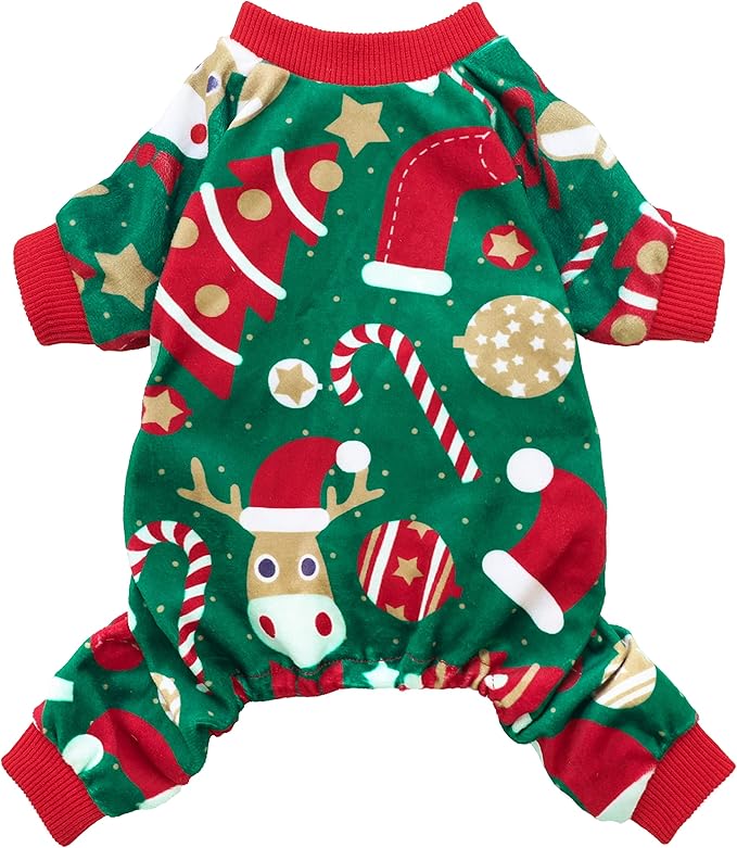 Fitwarm Christmas Dog Pajamas, Dog Winter Clothes for Small Dogs Boy Girl, Lightweight Velvet Pet Jammies, Red, Green, Large