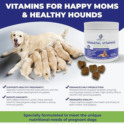 Dog Prenatal Vitamins - Supports Healthy Pregnancy, Puppy Development & Lactation - Rich in Folic Acid, Iron & Calcium - Advanced Prenatal Supplement for Pregnant and Nursing Dogs - 90 Soft Chews