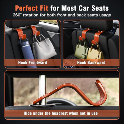 Amooca Car Seat Headrest Hook 4 Pack Hanger Universal Vehicle Car Storage Organizer for Handbag Purse Coat S Type Checkered Orange