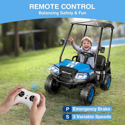 LIGIANT 24V Ride on Car for Big Kids, 4-Seaters Kids Golf Cart, Max. Capacity: 264 Lbs(4 Kids), 4WD Kid's Car w/Remote Control, Detachable Awning, Spring Suspension, Music/Story/Power Display