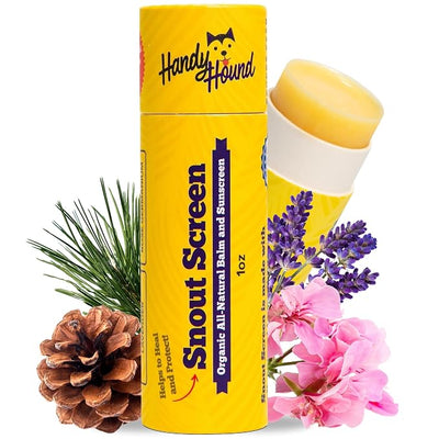 Handy Hound SnoutScreen Dog Sunscreen Balm for Nose & Paws - Lick-Safe Natural Sun Protection, No Zinc Oxide, Soothes Dry Cracked Skin, Made in USA, for Pink Noses & Light-Coated Dogs, 1 oz