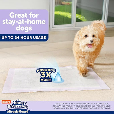 Hartz Miracle Guard Dog and Puppy Dog Pads Max Absorbency 24 Hour Use Odor Eliminating Lavender Scented No Leaks, 2XL Size 20 Count