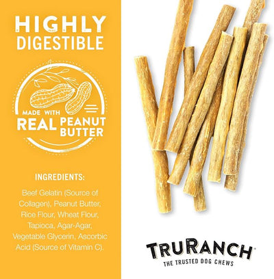 TRURANCH Collagen Sticks - 5" Collagen Sticks for Dogs - Long Lasting Healthy Joint Support - Rawhide Alternative - Skin & Coat Health - Made with Real Peanut Butter, Value Pack, 3 Bags, 45 Count