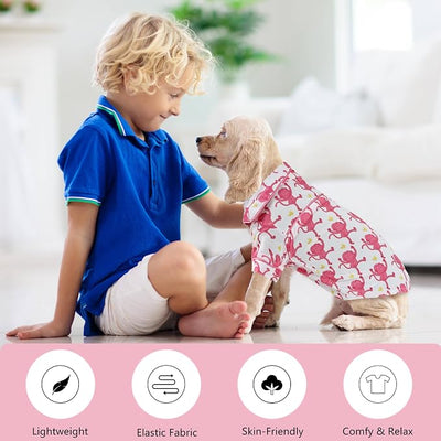 Dog Shirts for Small Dogs Puppy Pajamas Cute Pet Clothes Soft Button Down T Shirt Summer Outfit (Pink Monkey, XS)