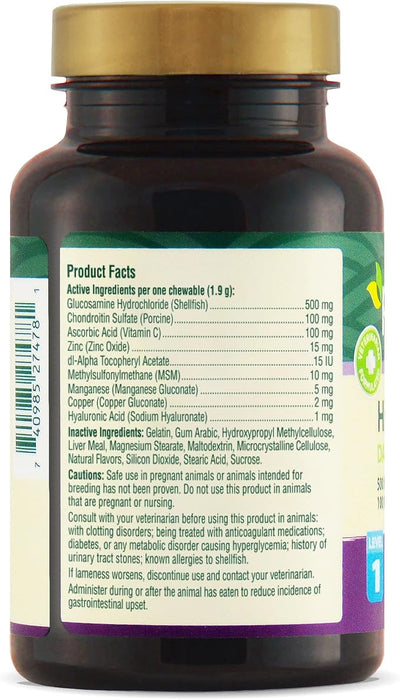 PetNC Level-1 Hip & Joint Health Supplement for Younger Dogs, 60 Chewable Tablets, 500mg Glucosamine, 100mg Chondroitin, 10mg MSM & 1mg Hyaluronic Acid, Vitamin C & Manganese, Liver Flavor