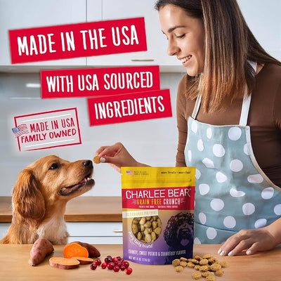 Charlee Bear Crunchy Dog Training Treats, Low Calorie (3 Kcal), Grain Free Natural Mini Dog Treats for Puppies, Small, Medium & Large Dogs, USA Made, Healthy 3 Flavor Variety Pack 8oz (6-Pack)