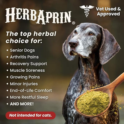 Glacier Peak Holistics HerbAprin - Natural Pain Relief for Dogs, Organic Herb Blend for Arthritis, Aches, Pains, Inflammation, Mobility Support, and Hip & Joint Discomfort - 3oz (90 Servings)