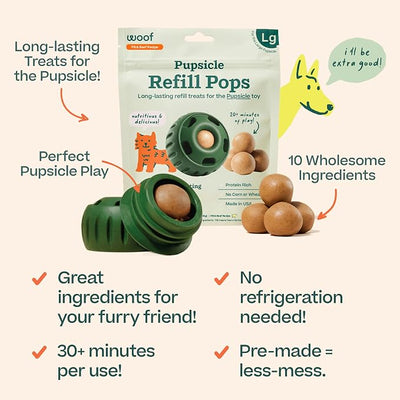 WOOF Pupsicle Refill Pops, Delicious Long Lasting Dog Treats, Pre-Made Pupsicle Refills for Dogs, Wholesome Ingredients, Low-Mess Beef Pet Treats - Large Pops - 7 Count - 3 Pack