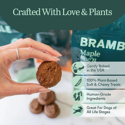 BRAMBLE Dog Treats. Plant-Based Carob & Pumpkin and Maple Bac'n, Treats for Dogs Bundle, Wheat-Free Everyday Dog Treats, All-Natural Soft & Chewy Cookies. 2 Packs 8 oz