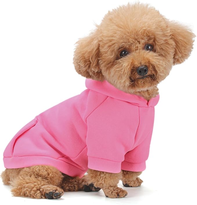 Winter Dog Hoodie with Pockets - Solid Color Polycotton Sweatshirt for Small, Medium, and Large Dogs - Soft, Warm, Cozy Pet Clothing for Cold Weather - Ideal for Outdoor Walks.Pink-XXL