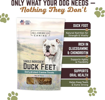 All American Canine 10 Natural Duck Feet Dog Treats– Single Ingredient, Dehydrated & Digestible – Crunchy, Low-Fat, High-Protein Chew for Joint Support & Dental Health – Made in USA