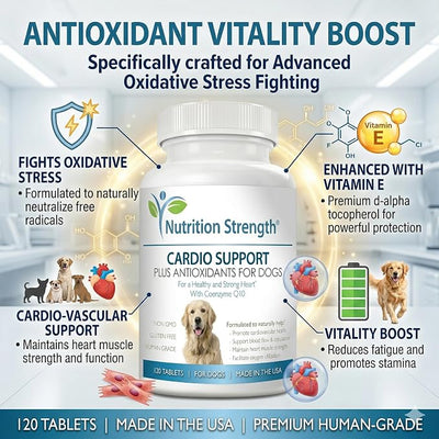 Cardio Support for Dogs Plus Antioxidant, L-Carnitine, L-Taurine, with Coenzyme Q10 and Vitamin E, Promotes a Healthy and Strong Dog Heart, 120 Chewable Tablets