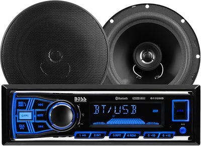 BOSS Audio Systems 638BCK Car Stereo Package – Single Din, Bluetooth, No CD DVD Player, AM/FM Radio Receiver, USB, 6.5 Inch 2 Way Full Range Speakers
