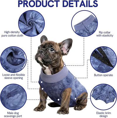 SAWMONG Recovery Suit for Dogs Female Male, Cotton Breathable Dog Onesie After Surgery Spay Neuter, Professional Pet Surgical Suit, Substitute E-Collar Cone (Tie-dye Blue, 2XL)