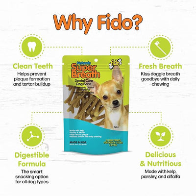 Fido Super Breath Dental Care Bones for Dogs, Mini - 21 Count, Pack of 3 - Fresh Breath Dog Dental Treats for Small Dogs - Plaque & Tartar Control - Made in USA (63 Total)
