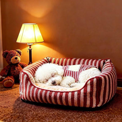 Small Dog Sweater, Knitted Striped Pullover Dog Clothes for Cold Weather, Thick Warm Cozy Stretchy Sweater for Chihuahua, Bulldog, Dachshund, Pug(Red & White Strip, M)