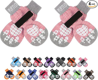 PUPTECK Anti-Slip Dog Socks with Double Sides Grips for Small Medium Large Dogs Hardwood Floors Prevents Licking, Dog Shoes for Hot Pavement Traction Control Paw Protector for Senior Dogs, Pink XS