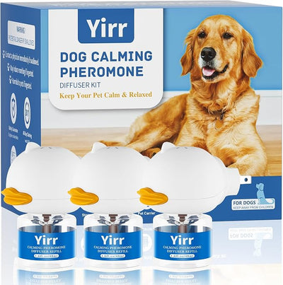Dog Calming Diffuser, 6 in 1 Puppy Pheromones Calming Diffuser, Relaxing Pheromone for Dogs Relief Stress Anxiety Fighting Scratching Barking, Help Train Dog to Pee, 3 Diffuser 3 Refill(48ml)
