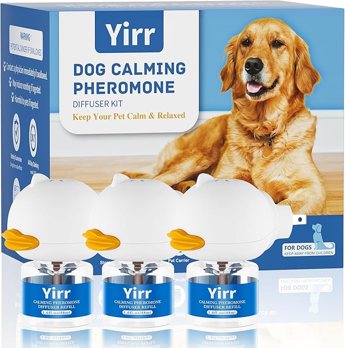 Dog Calming Diffuser, 6 in 1 Dog Pheromones Calming Diffuser, Relaxing Pheromone for Dogs Relief Stress Anxiety Reduce Aggression Barking, Help Train Dog to Pee, 3 Diffuser 3 Refill(48ml)
