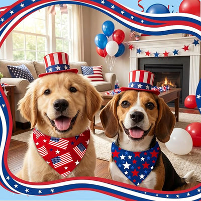 Abbylike 50 Pcs Patriotic Dog Bandanas Bulk 4th of July Bandanas for Dogs Star Triangle Kerchief Bib Scarf Set for Pet Independence Day 250th Anniversary Party Costume, 25 Styles(25.6 x 17.7 x 17.7)