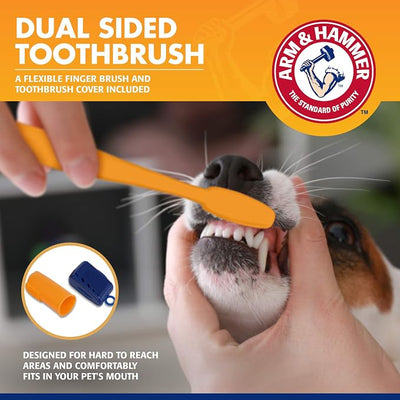 Arm & Hammer for Pets Tartar Control Dog Dental Care Kit Banana Mint Flavor Toothpaste Double-Sided Toothbrush Finger Brush 2.5 OZ 3-Piece 48 Pack