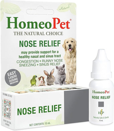 HomeoPet Nose Relief, Safe and Natural Sinus Supplement for Cats, Dogs, and Small Pets, Nasal Support, 15 Milliliters