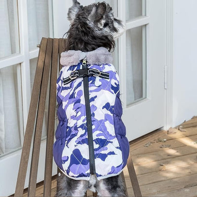 Cutebone Purple Camouflage Waterproof Thick Dog Winter Coat Doggie Jacket, Cozy Warm Pet Clothes Comfortable Puffer Dog Vest for Small Medium Large Dogs with Harness Hole YRFN01M