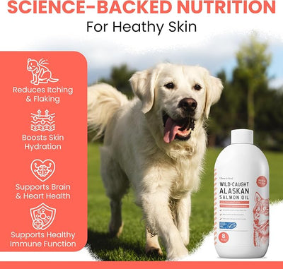 Alaskan Salmon Oil for Dogs and Cats 8oz - Fish Oil Omega 3 EPA & DHA for Skin and Coat, Shedding, Itchy Skin and Allergies, Joint Support - Liquid with Pump, MSC Certified, Made in USA - Chew + Heal