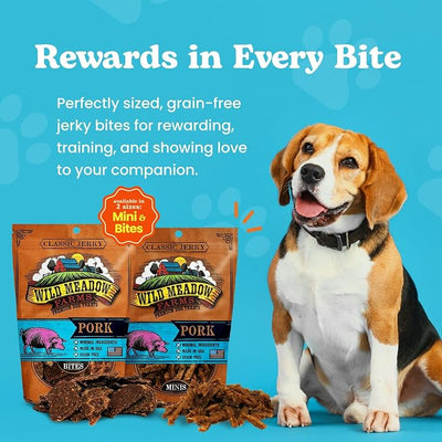 Classic Pork Bites, Soft Jerky Treats for Dogs, Grain-Free & All-Natural, Ideal for Training, Portioning, and High-Value Rewards for All Breeds & Ages - 3.5 Ounce Pouch