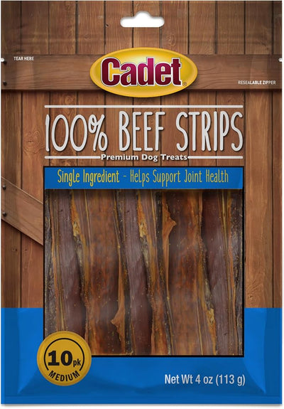 Cadet 100% Beef Strips Dog Treats, Single Ingredient Beef Esophagus Dog Jerky, Healthy High Protein Rawhide Alternative for Small & Large Dogs, 4 Ounce