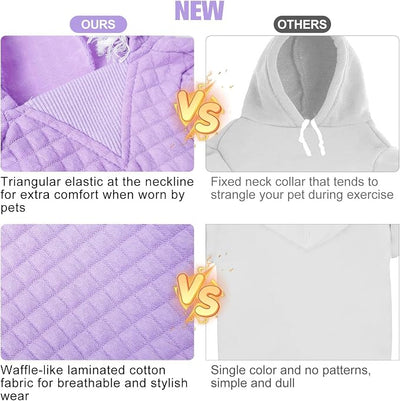 BEAUTYZOO Small Dog Hoodie Sweater with Pockets, Dog Clothes for Small Medium Dogs Boy Girl, Waffle-Like Laminated Cotton Pet Coats with Hat and Leash Hole, Purple S