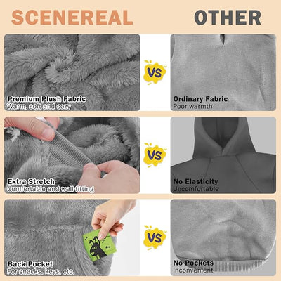 SCENEREAL Fleece Dog Sweaters Hoodie for Small Medium Large Dogs Girls Boys, Plush Fuzzy Dog Clothes Hoodies with Leash Hole, Winter/Fall Puppy Cold Weather Coat, Sherpa Hooded Sweatshirt, Grey L