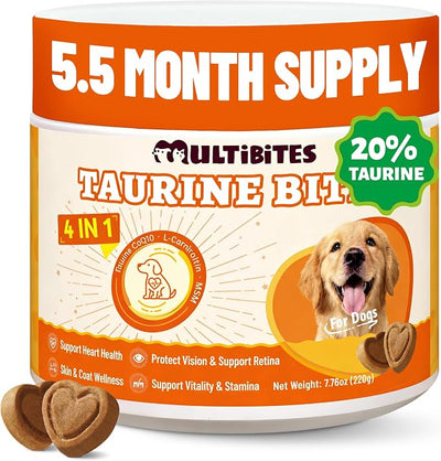 20% Taurine for Dogs with CoQ10, Vitamins & L-Carnitine - Vet-Formulated Taurine Supplement for Dogs for Heart Health & Vitality, Fish Oil Added for Skin & Coat, 7.76oz