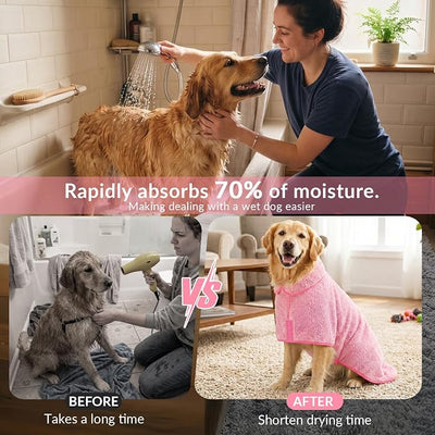 Bienbee Dog Bathrobe, Quick Drying Super Absorbent Pet Robes for Small Medium Large Dogs, Drying Coat for After Bath & Swim, Warm & Cozy Dogs Towels, Dog Puppy Bath Supplies, Pink M