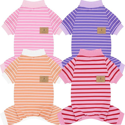 XPUDAC 4 Pack Dog Pajamas Striped Dog Clothes for Small Medium Dogs Girl Boy Comfy Puppy Outfit Doggy Jammies Onesie Pet Costume, Purple, Pink, Orange, XL