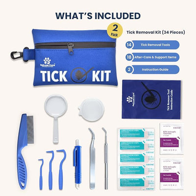 Complete Tick Removal Kit for Dogs & Cats – Tick Remover Tool Set with 3 Size Hooks, Tick Comb & Stainless Steel Precision Tick Remover + Tweezers, Travel Pouch – Safe, Fast Tick Removal