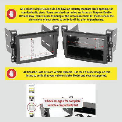 Scosche GM2500B Double DIN or Single DIN with Pocket Radio Installation Dash Kit Compatible with Select 2004-2021 GM Vehicles - Car Stereo Install Kit - See Fit Guide in Images to Verify Your Vehicle