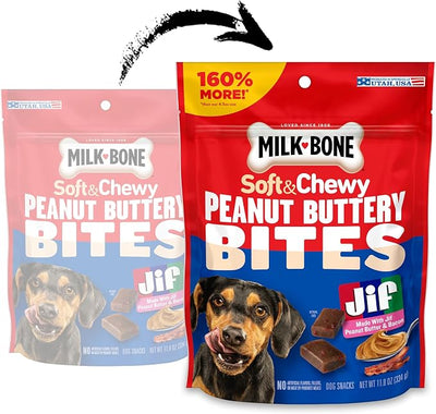 Milk-Bone Peanut Buttery Bites, Soft Dog Treats with Jif Peanut Butter & Real Bacon, 11.8 Oz. Bags (Pack of 5)
