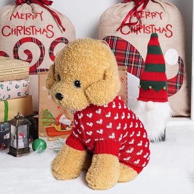 Dxhycc Dog Knitted Heart Sweater Puppy Sweater Warm Soft Pet Holiday Clothes for Medium Cats and Dogs (Red, L)