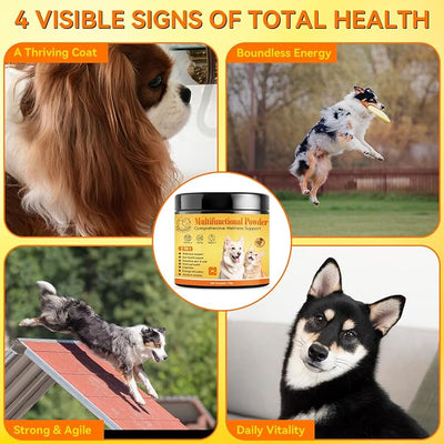 Multivitamin Powder for Dogs - All-in-One Support for Immune, Skin, Coat, Heart and Vision Health with Taurine, Biotin, Omega-3 & Natural Chicken Flavor,150g