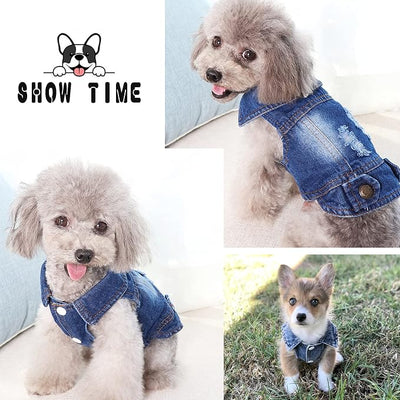 SILD Pet Clothes Dog Jeans Jacket Cool Blue Denim Coat Small Medium Dogs Lapel Vests Classic Hoodies Puppy Blue Vintage Washed Clothes