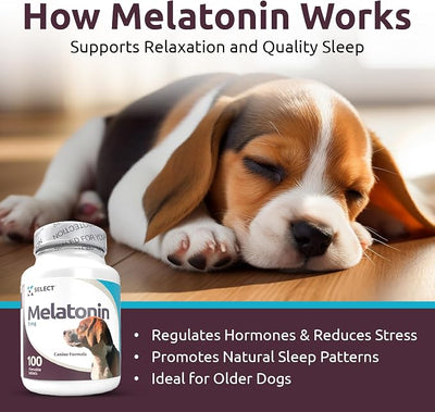 K9 Select Melatonin for Dogs - Calming Treats, Sleep Aid - High Antioxidant Helps with Immune System Booster - Wellness - 3 mg, 100 Vegetarian Capsules