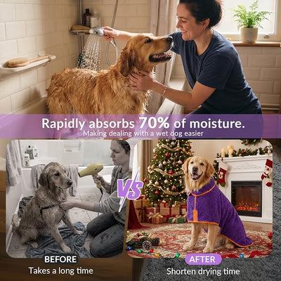Bienbee Dog Bathrobe, Quick Drying Super Absorbent Pet Robes for Small Medium Large Dogs, Drying Coat for After Bath & Swim, Warm & Cozy Dogs Towels, Dog Puppy Bath Supplies, Purple S