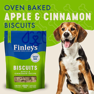 Finley's Crunchy Dog Biscuits, Apple and Cinnamon, Plant-Based Healthy Treats, Oven Baked Dog Cookies, 12oz, 6 Pack