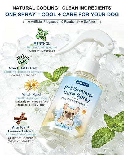 Dog Cooling Spray – Large Capacity Heat Relief for Backyard, Car & Crate – Natural Menthol, Aloe, Oat – Lick-Safe, No Fragrance for Brachycephalic, Double-Coat & Senior Dogs (5.4 fl. oz)