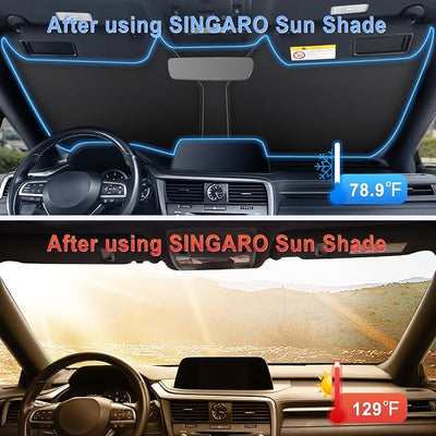 SINGARO 300T Universal Car Windshield Sun Shade, Foldable Reflective for Windshield & Window Shades with Overlapping Design, Car Interior Accessories (57" L x 36.2" W)