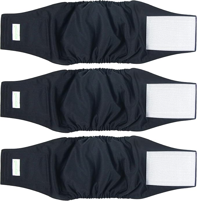 Wegreeco Washable Male Dog Belly Wrap - Pack of 3 - (Black,XX-Large)
